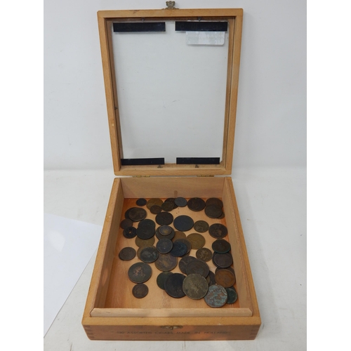 68 - Vintage cigar box containing a broad range of early Copper coinage to include George III 1819 Sixpen... 