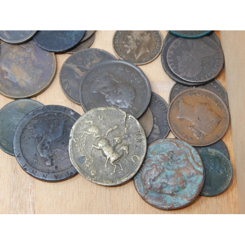 68 - Vintage cigar box containing a broad range of early Copper coinage to include George III 1819 Sixpen... 