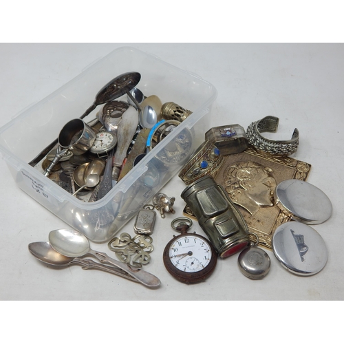 67 - Pair of Silver spoons test as 75% weight 57.88g; large assortment of Silver plate, a pocket watch (a... 