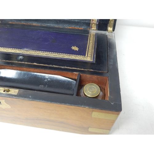 604 - 19th Century Walnut writing slope with secret compartment & inkwells: Measures 34cm wide x 22.5cm de... 