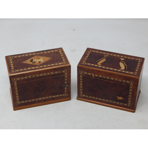 605 - A Pair of Irish Wooden Card Boxes Inlaid with Scottie Dogs & Penguins