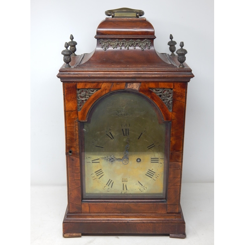 607 - 18th Century George III Bracket Clock with Double Fusee Movement, striking on a bell. The brass face... 