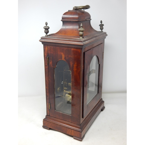 607 - 18th Century George III Bracket Clock with Double Fusee Movement, striking on a bell. The brass face... 