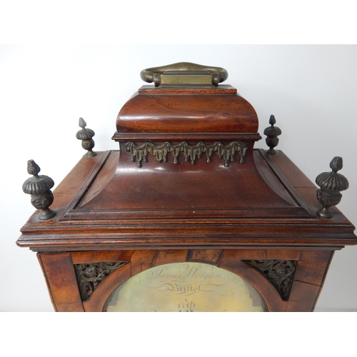 607 - 18th Century George III Bracket Clock with Double Fusee Movement, striking on a bell. The brass face... 