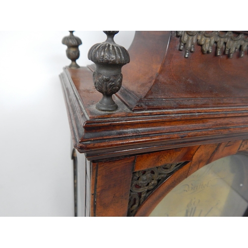 607 - 18th Century George III Bracket Clock with Double Fusee Movement, striking on a bell. The brass face... 