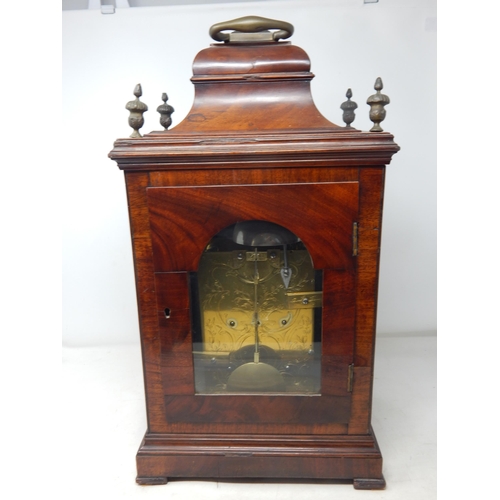 607 - 18th Century George III Bracket Clock with Double Fusee Movement, striking on a bell. The brass face... 