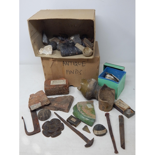 611 - A Box of Victorian Antique Finds, some labelled (lot)