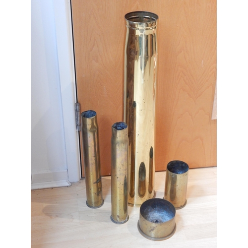 621 - Five WWI/WWII Brass Cannon Shells: Tallest 67.5cm