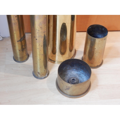 621 - Five WWI/WWII Brass Cannon Shells: Tallest 67.5cm