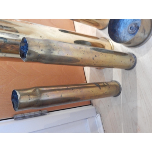 621 - Five WWI/WWII Brass Cannon Shells: Tallest 67.5cm