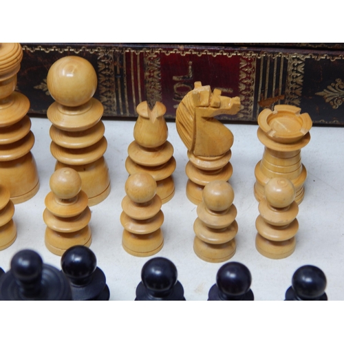 622 - Chess Set (complete), Board Crafted as Two Book Volumes with Inner Backgammon Board with Dice & Shak... 