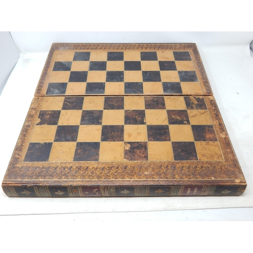 622 - Chess Set (complete), Board Crafted as Two Book Volumes with Inner Backgammon Board with Dice & Shak... 