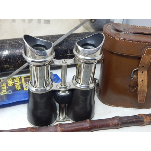 623 - A Mixed Lot Including H.M Military Diplomatic Service Bags (2) Swagger Stick, binnoculars, Gun Clean... 