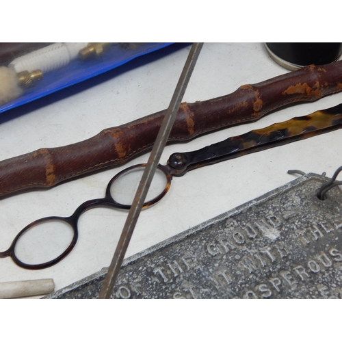 623 - A Mixed Lot Including H.M Military Diplomatic Service Bags (2) Swagger Stick, binnoculars, Gun Clean... 