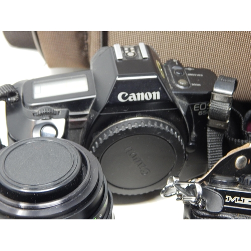 628 - A Quantity of Cameras, Lenses & Accessories Including Canon EOS 650, Pentax ME Super & Fujifilm MX 2... 