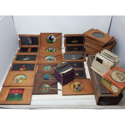 631 - 19th Century Magic Lantern A/F in Fitted Wooden Box together with a Large Quantity of Slides.