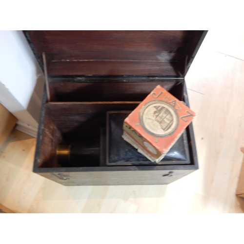 631 - 19th Century Magic Lantern A/F in Fitted Wooden Box together with a Large Quantity of Slides.