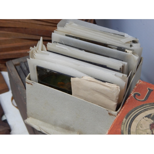 631 - 19th Century Magic Lantern A/F in Fitted Wooden Box together with a Large Quantity of Slides.