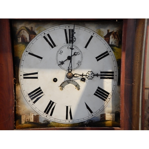 632 - 19th Century Longcase Clock with 8 day movement: Painted Dial with subsidiary dials for minutes and ... 