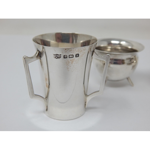 104 - Victorian Silver Open Salt Hallmarked London 1894, A Pair of Edwardian Silver Cauldron Salts Hallmar... 