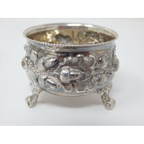 104 - Victorian Silver Open Salt Hallmarked London 1894, A Pair of Edwardian Silver Cauldron Salts Hallmar... 