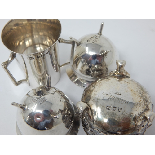 104 - Victorian Silver Open Salt Hallmarked London 1894, A Pair of Edwardian Silver Cauldron Salts Hallmar... 