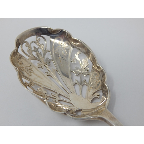 106 - Large Edwardian Silver Serving Spoon with Pierced Bowl & Terminal: Measuring 22.5cm: Weight 58g