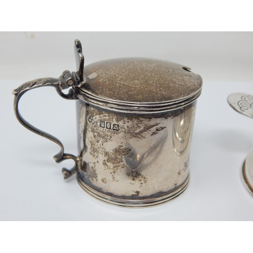 107 - Irish Silver Mustard Pot with Cobalt Blue Glass Liner Hallmarked Dublin 1916 by Wakeley & Wheeler + ... 