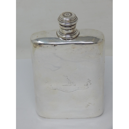 109 - George III Silver Hip Flask Hallmarked London 1816 by Jonathan Perkins Snr & Jnr (rubbed) Height 12.... 