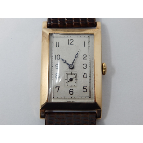 290 - Art Deco Gentleman's 9ct Gold Wristwatch with Subsidiary seconds dial on Hirsch Lizard Strap: Workin... 