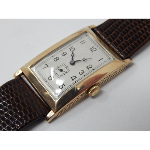 290 - Art Deco Gentleman's 9ct Gold Wristwatch with Subsidiary seconds dial on Hirsch Lizard Strap: Workin... 