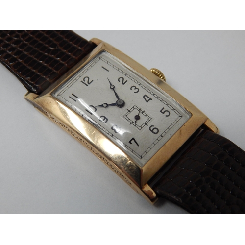 290 - Art Deco Gentleman's 9ct Gold Wristwatch with Subsidiary seconds dial on Hirsch Lizard Strap: Workin... 