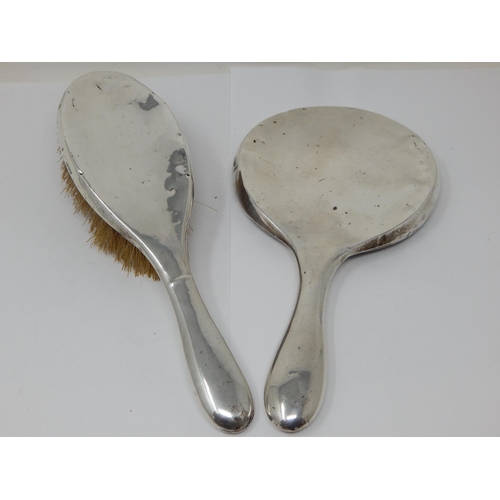 120 - Silver Backed Dressing Table Mirror & Hair Brush: Hallmarked Chester 1913