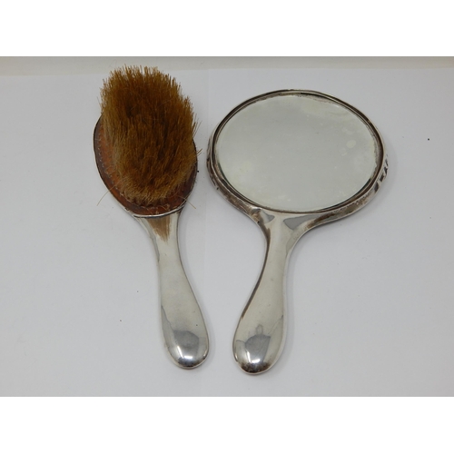 120 - Silver Backed Dressing Table Mirror & Hair Brush: Hallmarked Chester 1913