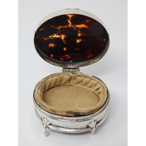 121 - Antique Silver Ring Box with Pique Inlaid Tortoiseshell Hinged Lid: Hallmarked Birmingham 1913 by Ch... 