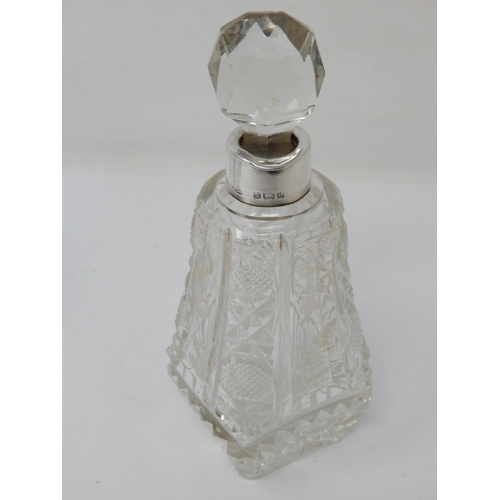 122 - Edwardian Silver Mounted Cut Glass Perfume Bottle & Stopper Hallmarked Birmingham 1904 together with... 