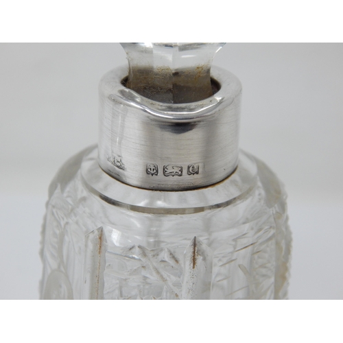 122 - Edwardian Silver Mounted Cut Glass Perfume Bottle & Stopper Hallmarked Birmingham 1904 together with... 