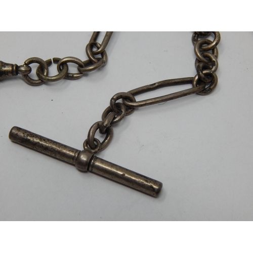 127 - Silver Albert Chain with T-Bar & Clip: Measures 29cm