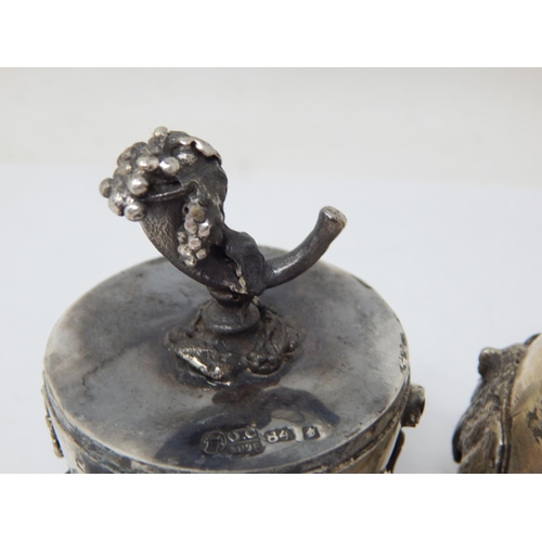 136 - Judaica: Silver Egg Set with Cabochons, Crown Finial & Decorated with Panels of Wild Boar: The Lid R... 