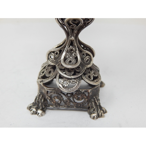 139 - Judaica: Silver Pierced Egg Set with Cabochons: The Hinged Lid Revealing a Cast Lion: Marked 1873