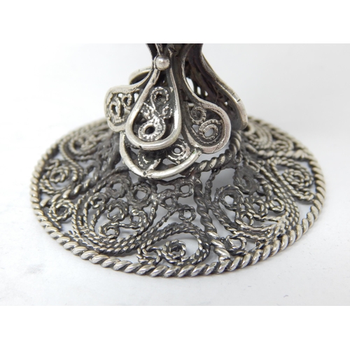 140 - Judaica: Silver Filigree Egg with Set Cabochons on Stand: The Egg Opening to reveal the Tanakh: Mark... 