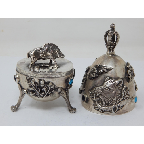 141 - Judaica: Silver Open Top Egg: The Outer Body Set with Turquoise & Amethyst Cabochons & Wild Boar Dec... 