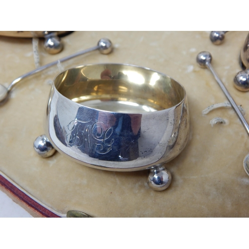 97 - Edwardian Set of Four Silver Cauldron Salts with Original Spoons: Hallmarked Sheffield 1904 by Mappi... 