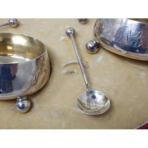 97 - Edwardian Set of Four Silver Cauldron Salts with Original Spoons: Hallmarked Sheffield 1904 by Mappi... 