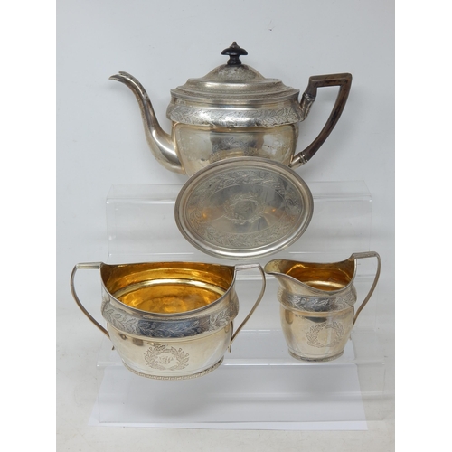 184 - George III Scottish Silver Four Piece Tea Service Comprising: Teapot, Teapot Stand, Sugar Bowl & Mil... 