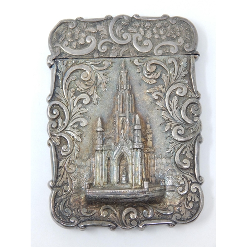 185 - Victorian Silver Castle Top Card Case Depicting The Scott Memorial: Hallmarked Birmingham 1847 by Na... 