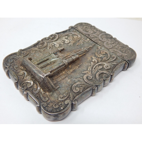 185 - Victorian Silver Castle Top Card Case Depicting The Scott Memorial: Hallmarked Birmingham 1847 by Na... 