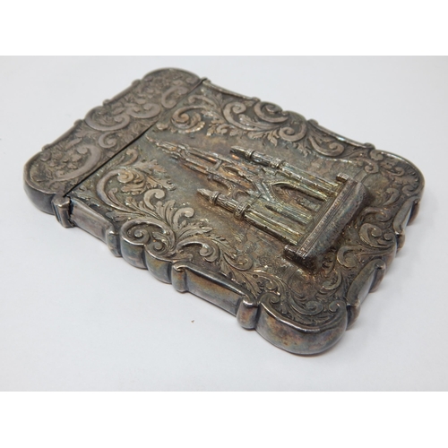 185 - Victorian Silver Castle Top Card Case Depicting The Scott Memorial: Hallmarked Birmingham 1847 by Na... 