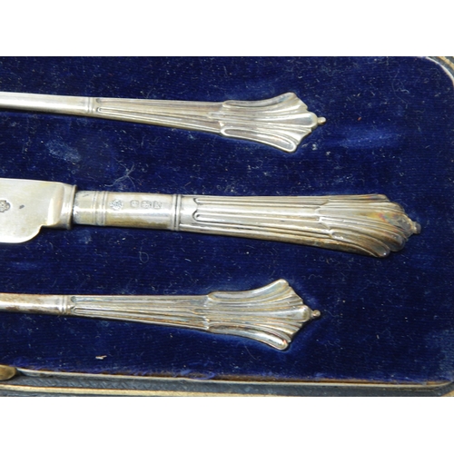 96 - Silver Christening Set in Original Fitted Case: Hallmarked Sheffield 1927 by William Hutton & Son