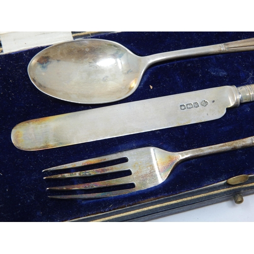 96 - Silver Christening Set in Original Fitted Case: Hallmarked Sheffield 1927 by William Hutton & Son